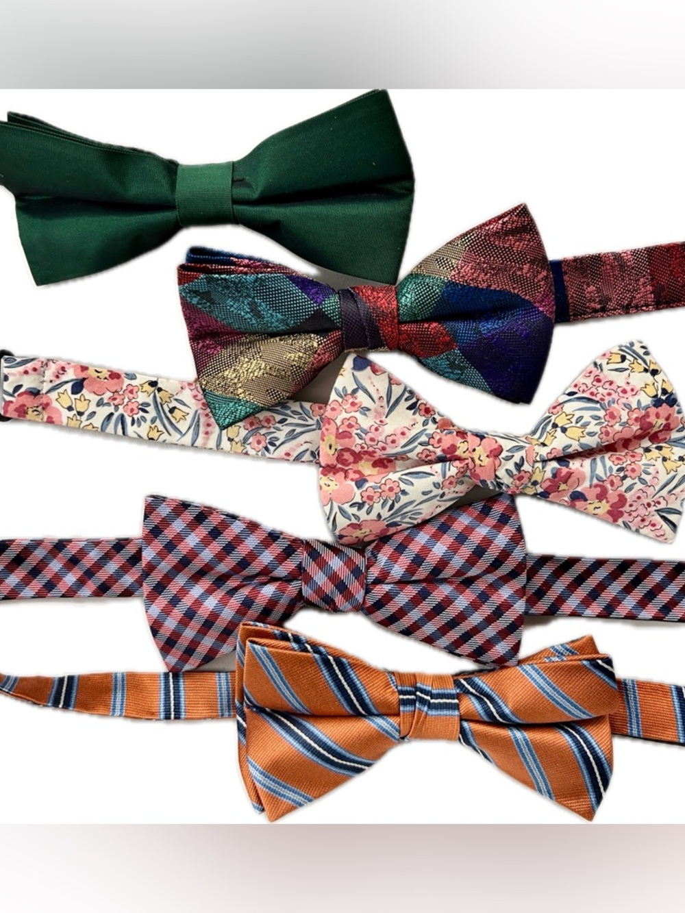 5️⃣Lot 5 Pre-tied Bow Ties: Express Liberty Floral, Vintage Rooster & More